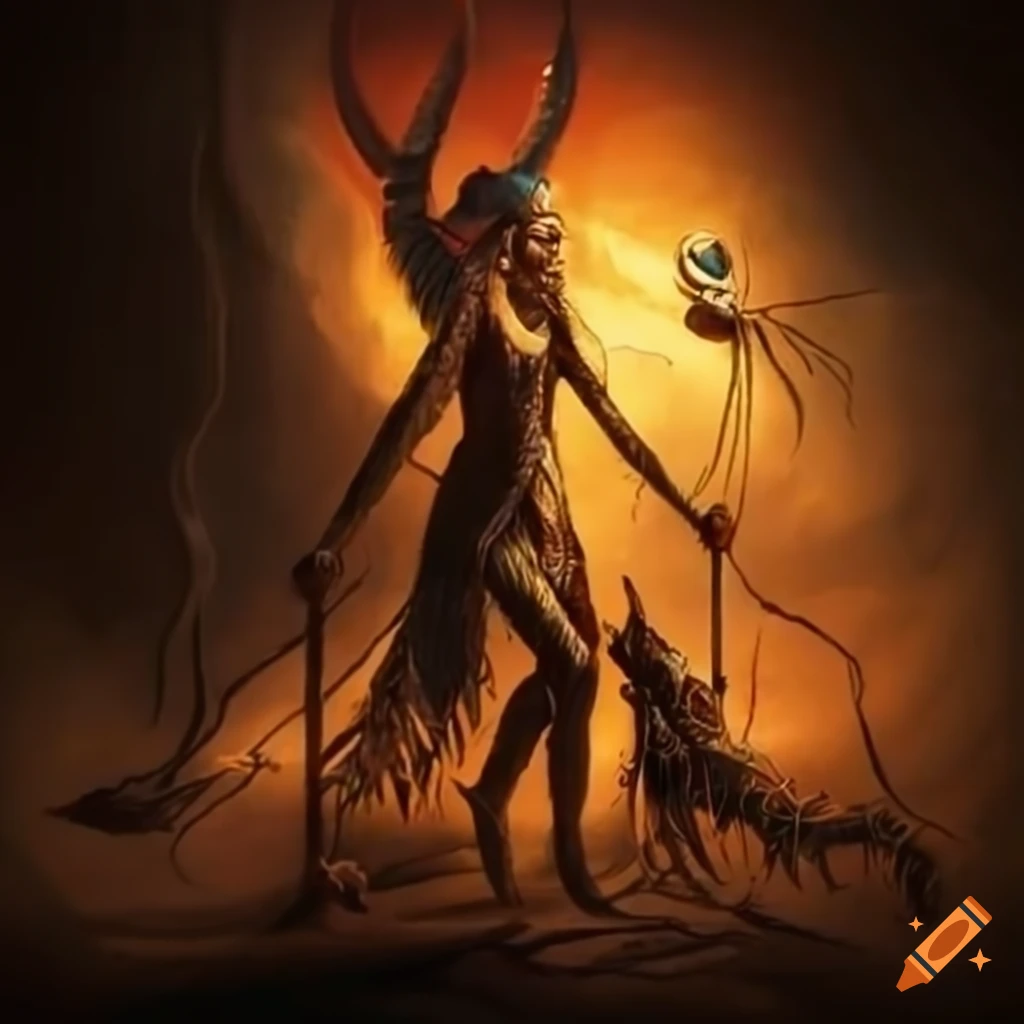 Symbolic depiction of the Wind Caller Thunder Cricket in Native American folklore