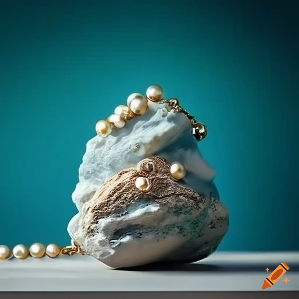 Vase resembling sea rock with pearl chain
