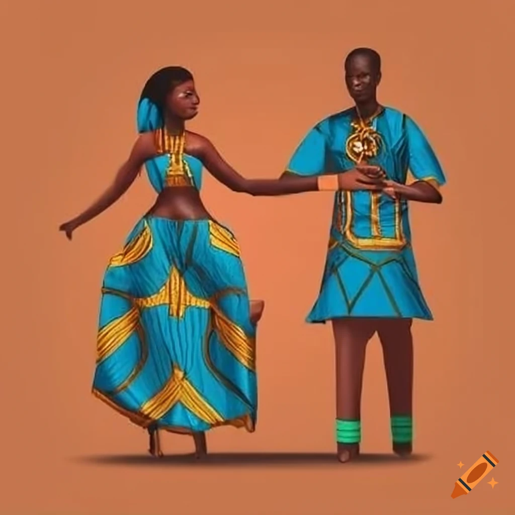 Man and woman in Africana clothing holding the Africa continent