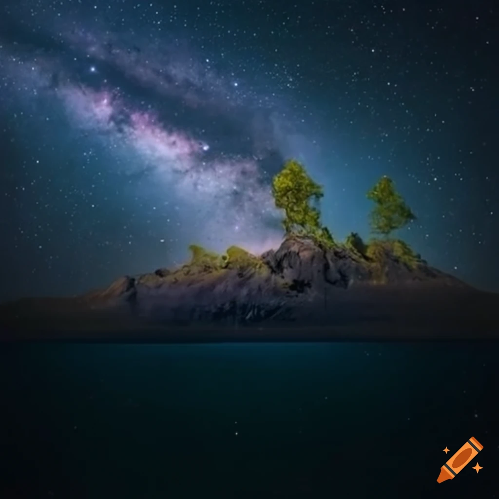 Island floating in deep space surrounded by stars