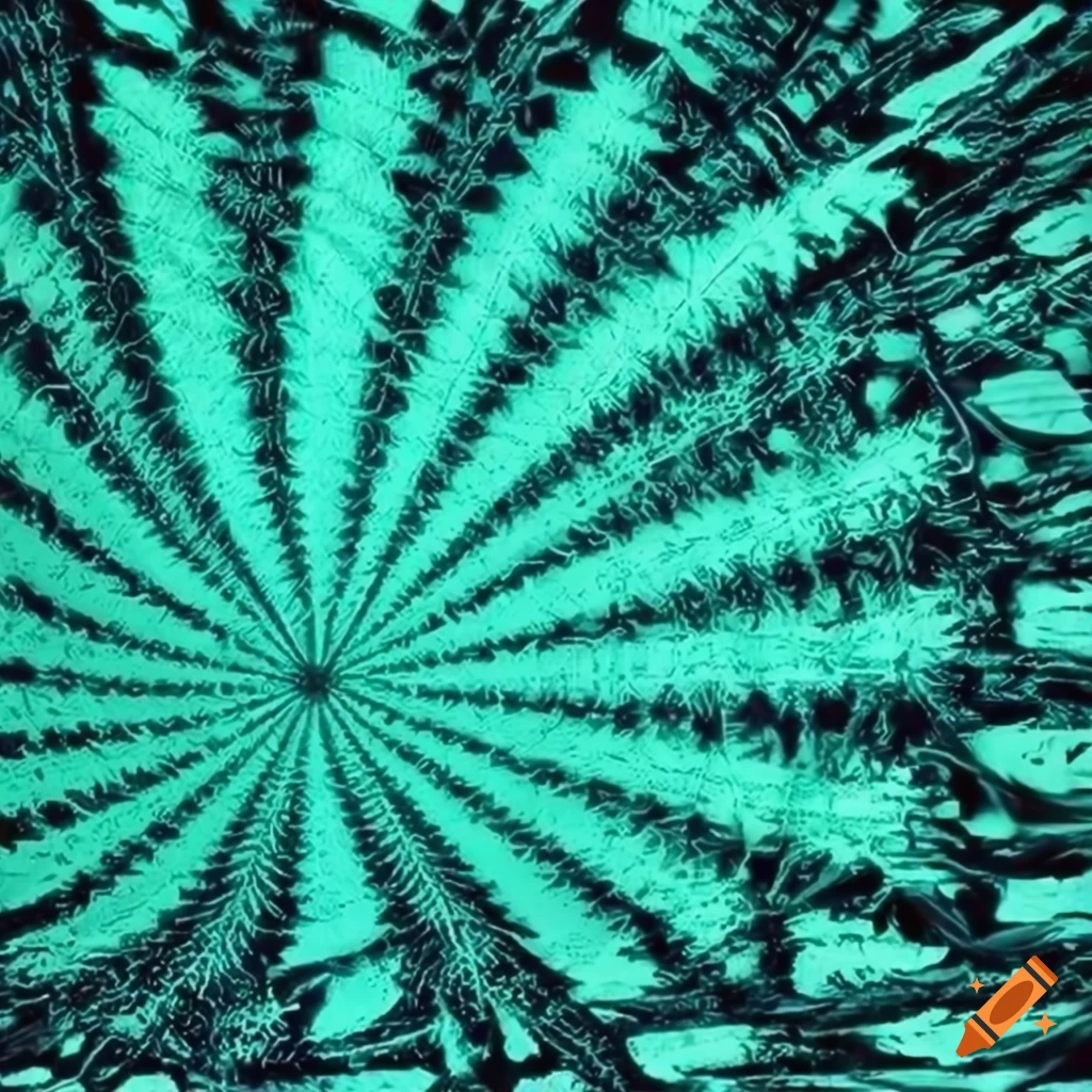Teal cyber grid weed leaf background with 3D optical illusion