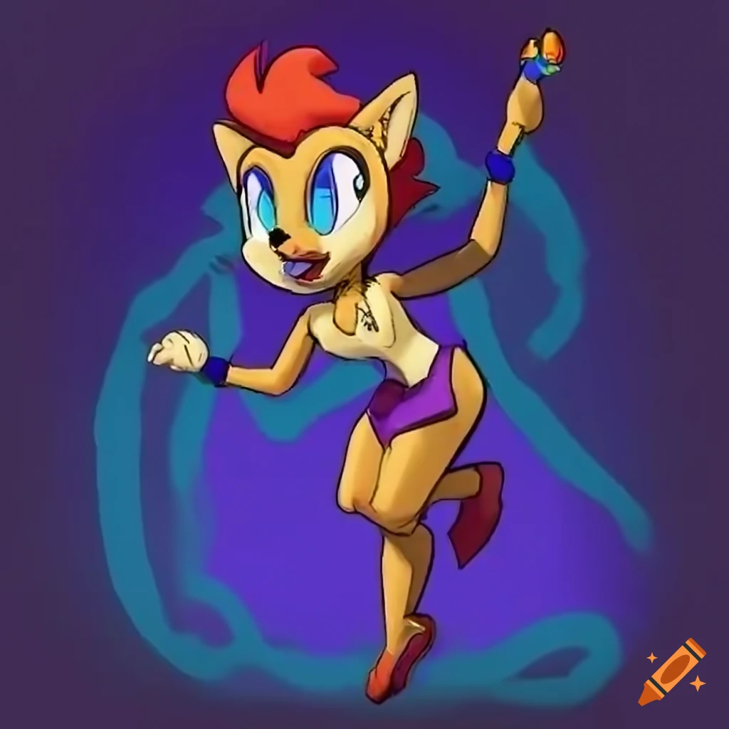 Sally Acorn ribbon dance in furry art style