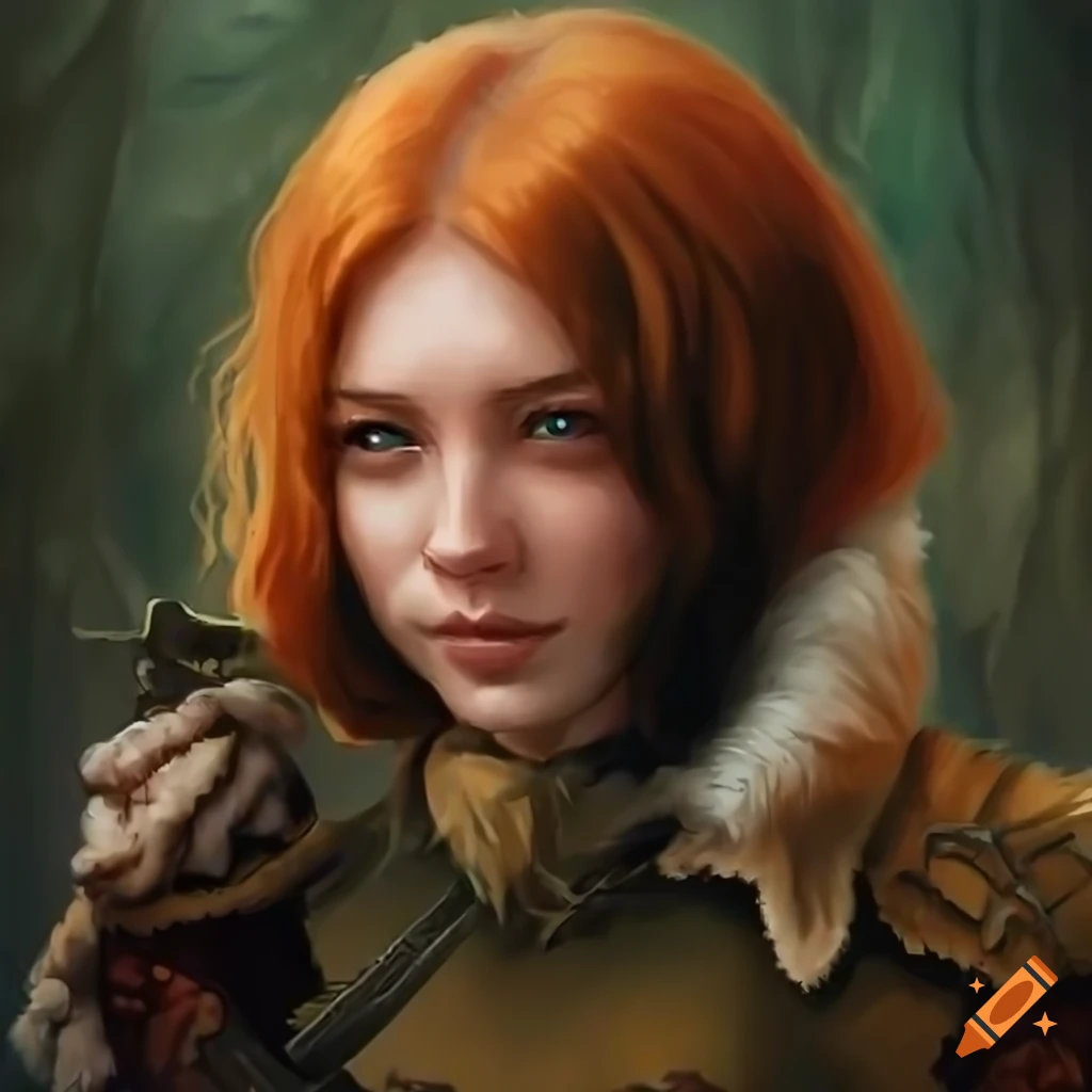 Pixelart hyperrealism portrait of a smiling jrpg heroine with wolf pelt