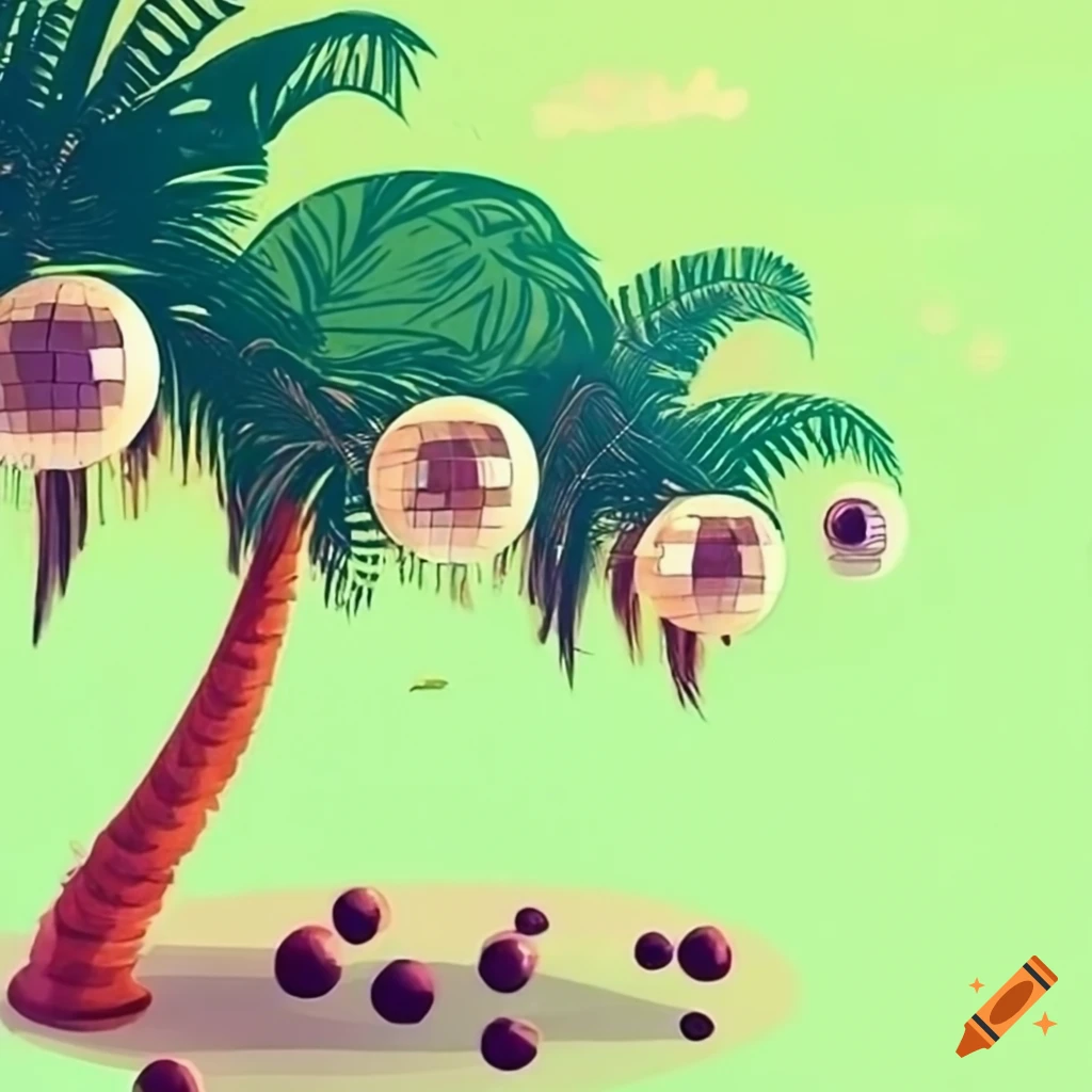 Palm trees and retro pinup girls under disco balls