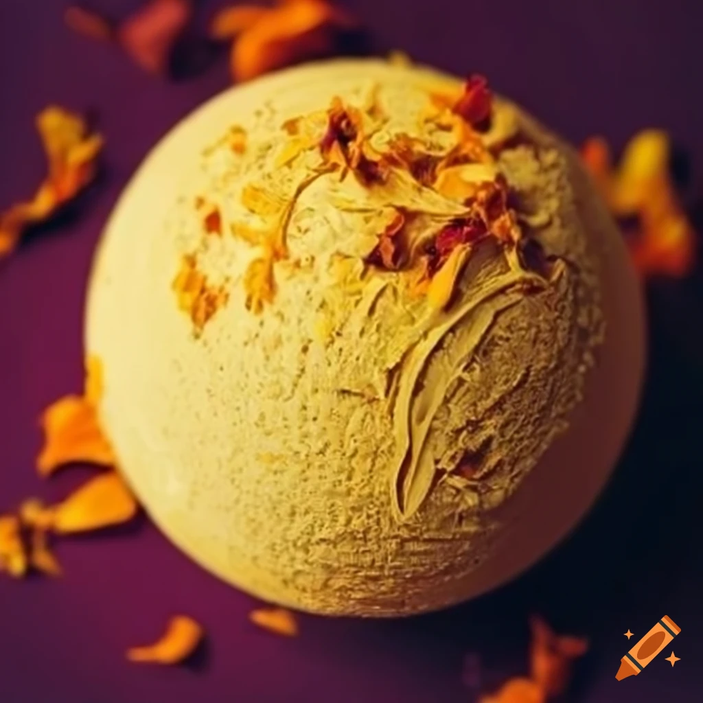 Light yellow bath bomb with dried marigold petals