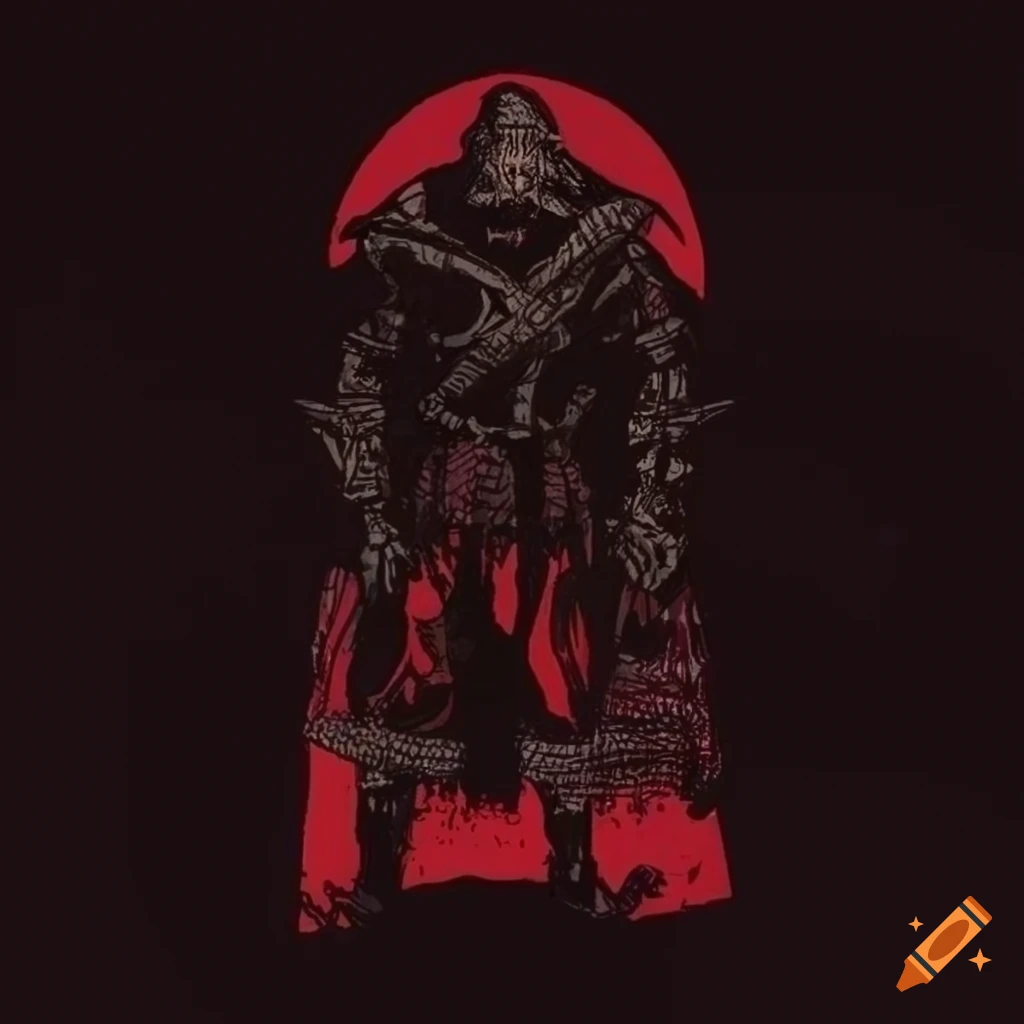 Dark fantasy warrior in Mörk Borg art style