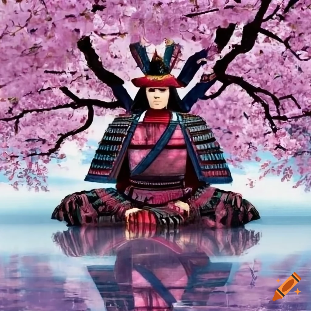 Samurai resting beside a sakura tree on Craiyon