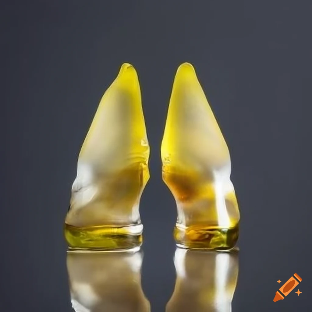 Glass yellow horse hoof seen from the side