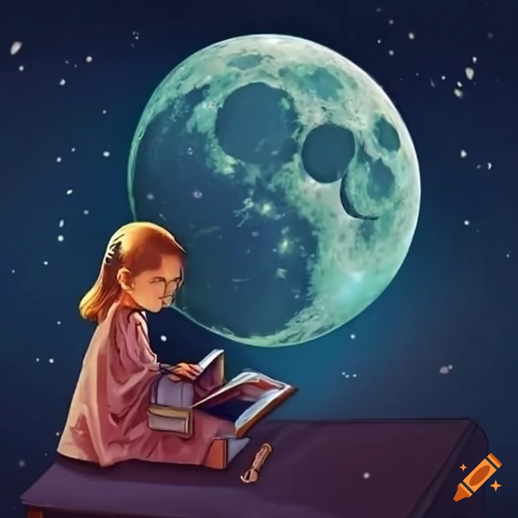 Student reading under the moonlight