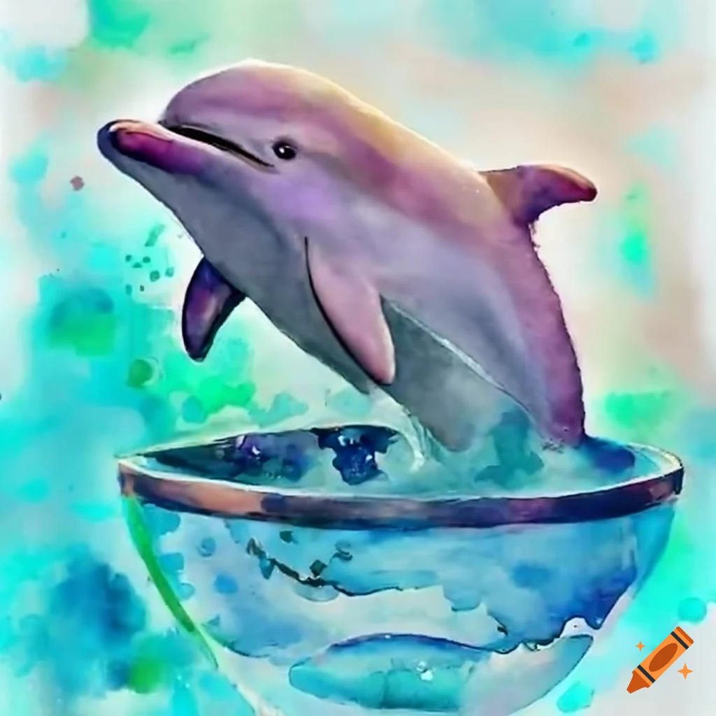Cute dolphin swimming in a cup