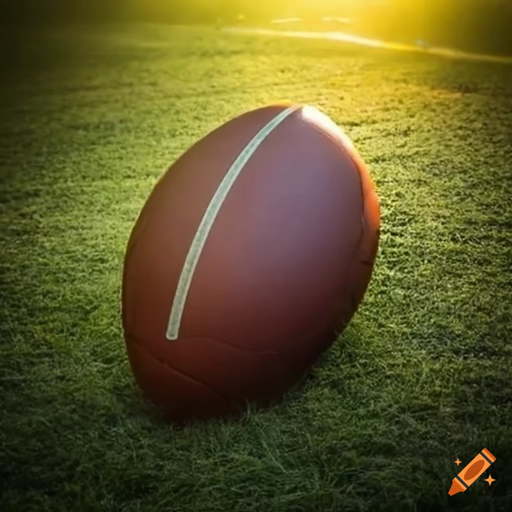 Rugby ball in an empty field