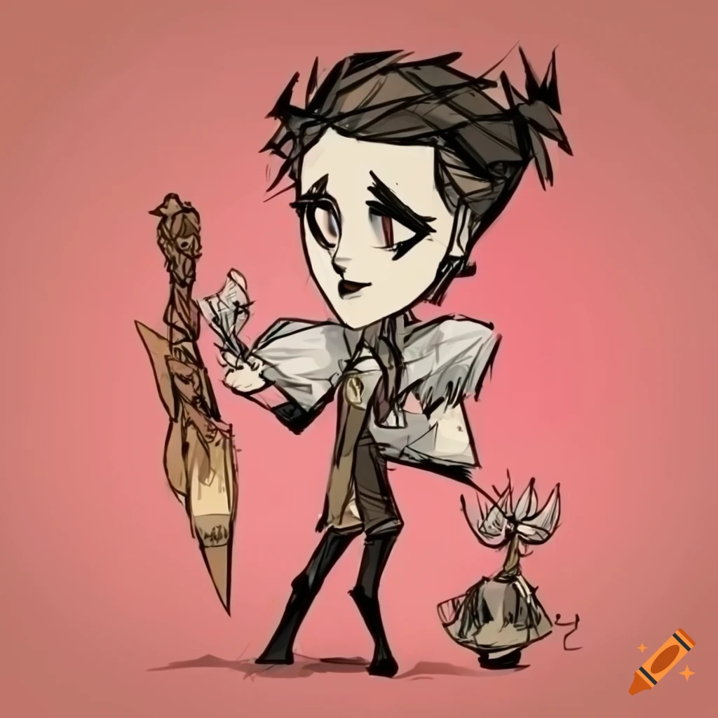 Attractive bridesmaid character in the art style of Don't Starve
