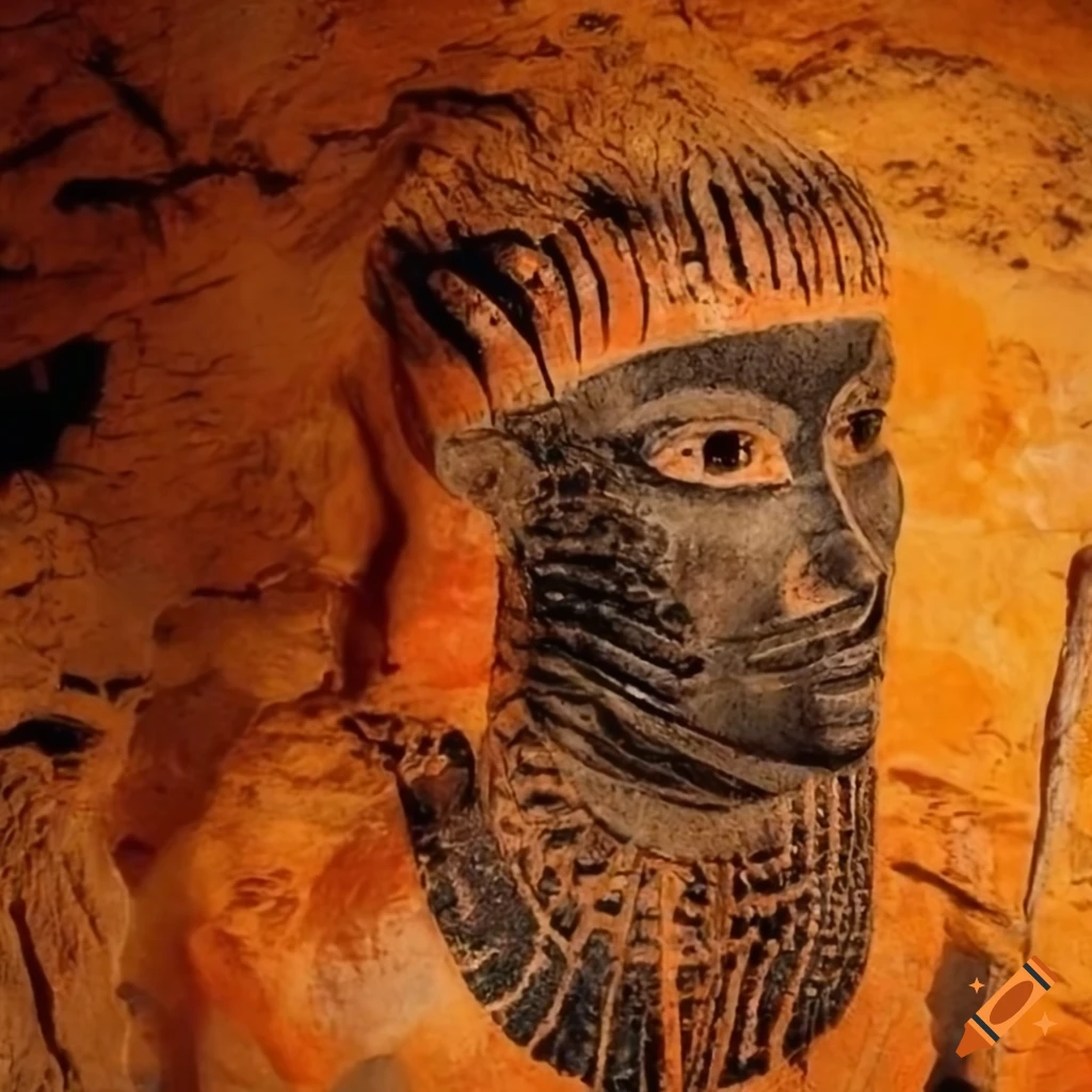 Ancient king with orange & blue clothes in cave art