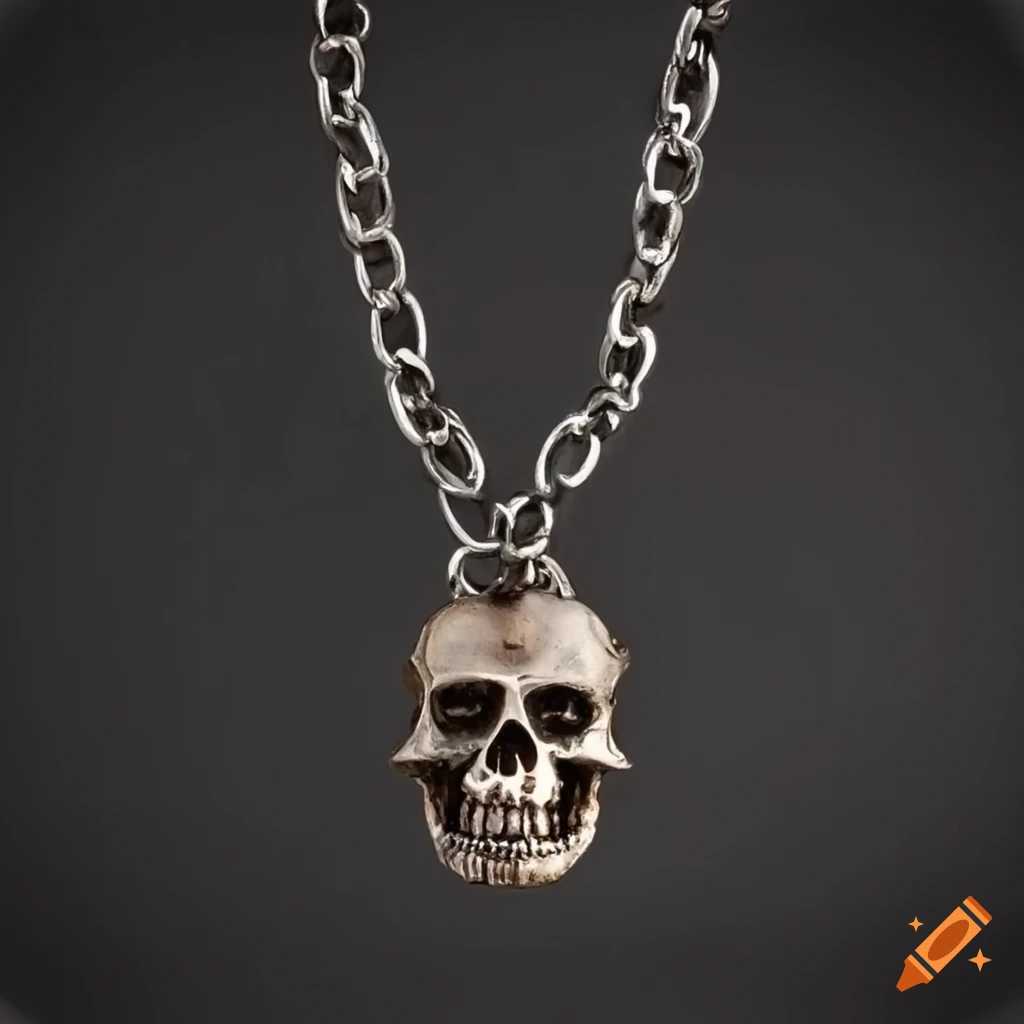 Antique iron chain with a skull pendant