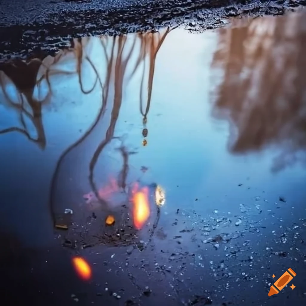 Galaxy reflection in a puddle on the ground