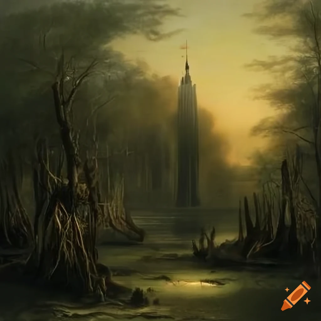 Swamp with a monument