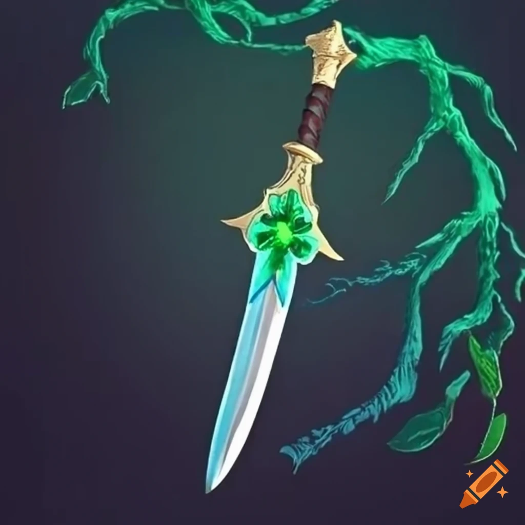 Black Clover wizard King sword with four leaf clovers inside the blade