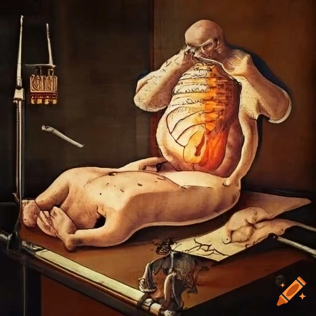 Cross section surgery diagram with medical instruments and surgeon operating