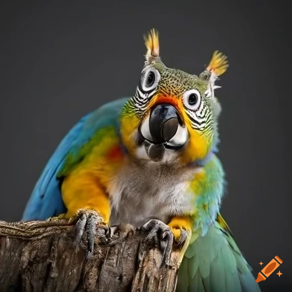 Unique macaw-squirrel hybrid creature