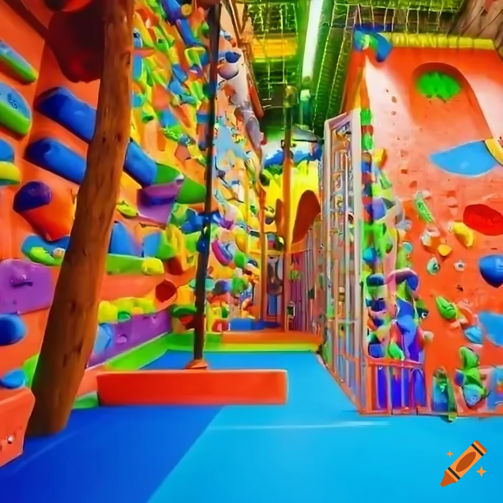 Colorful indoor playground with climbing walls for children