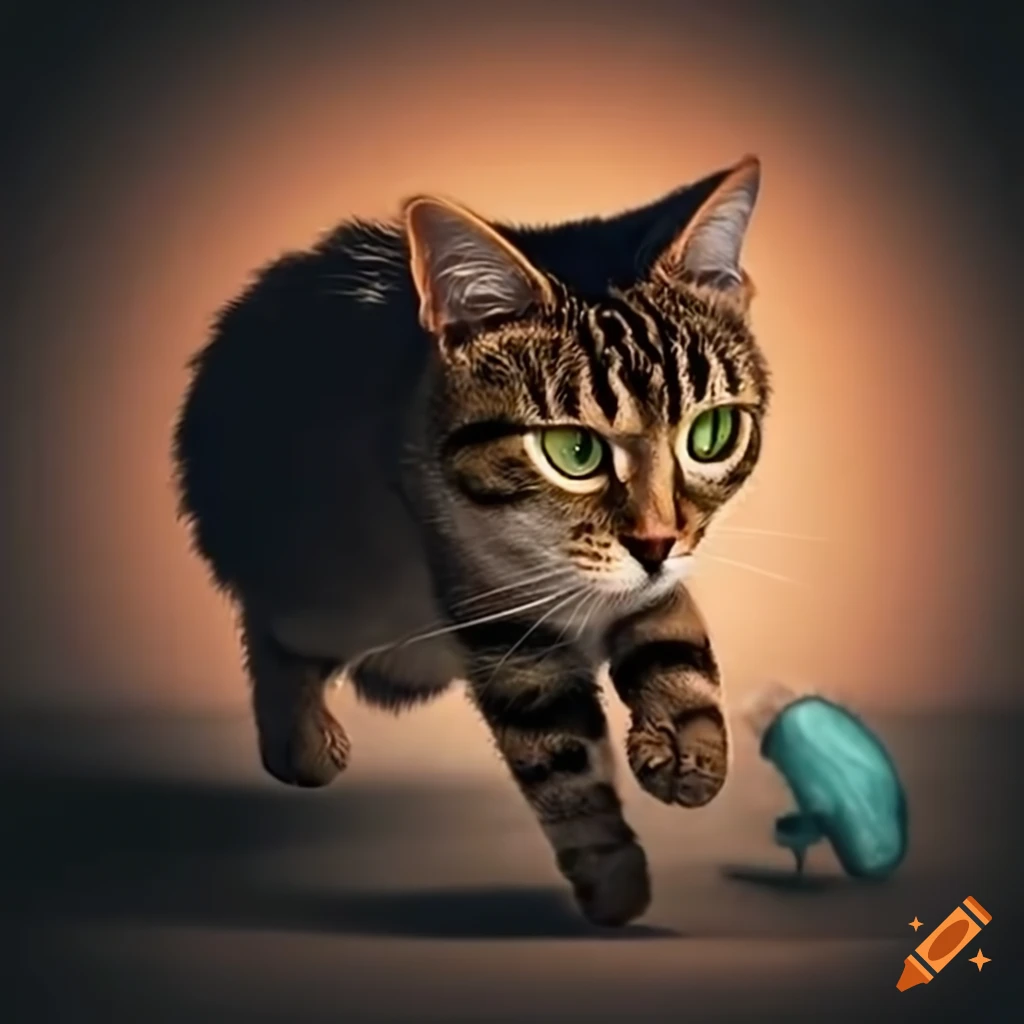 Cat running with a rat