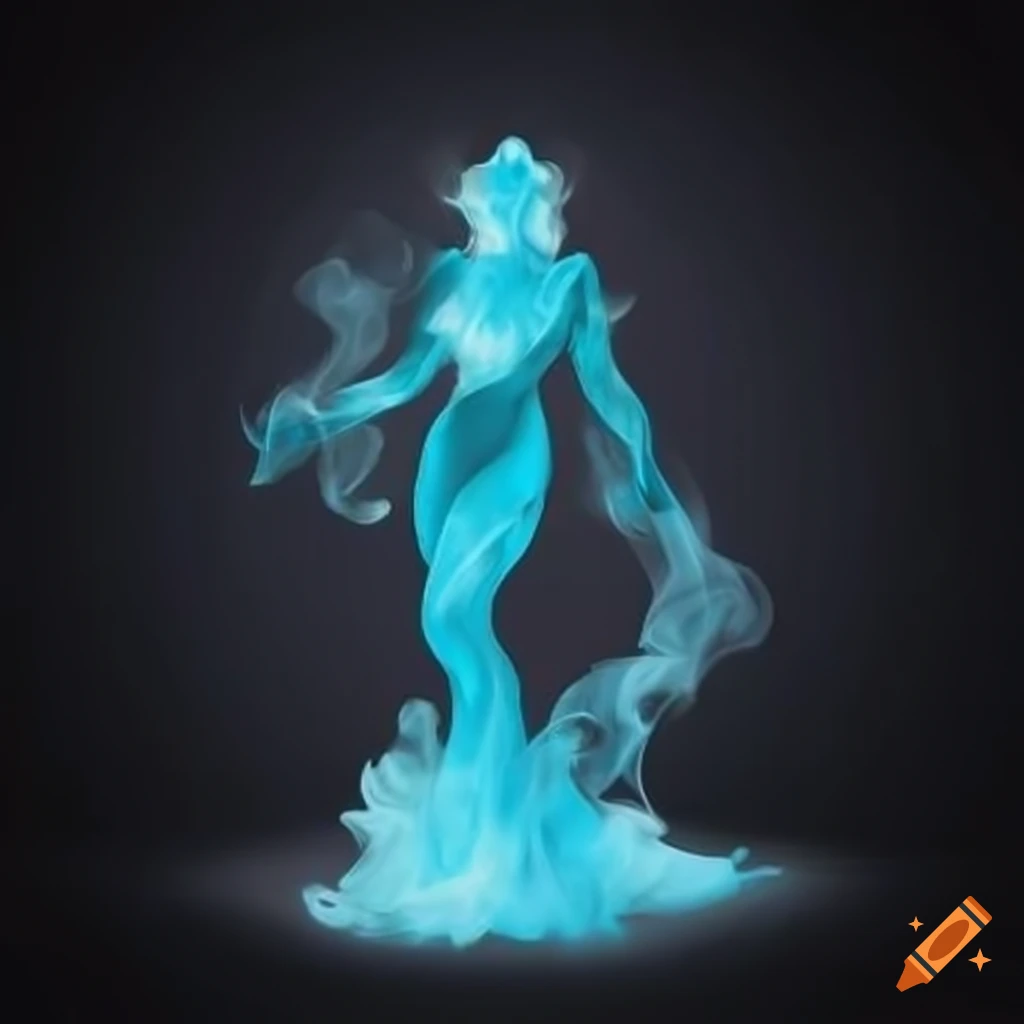 Female smoke elemental with intricate details in graphic novel style