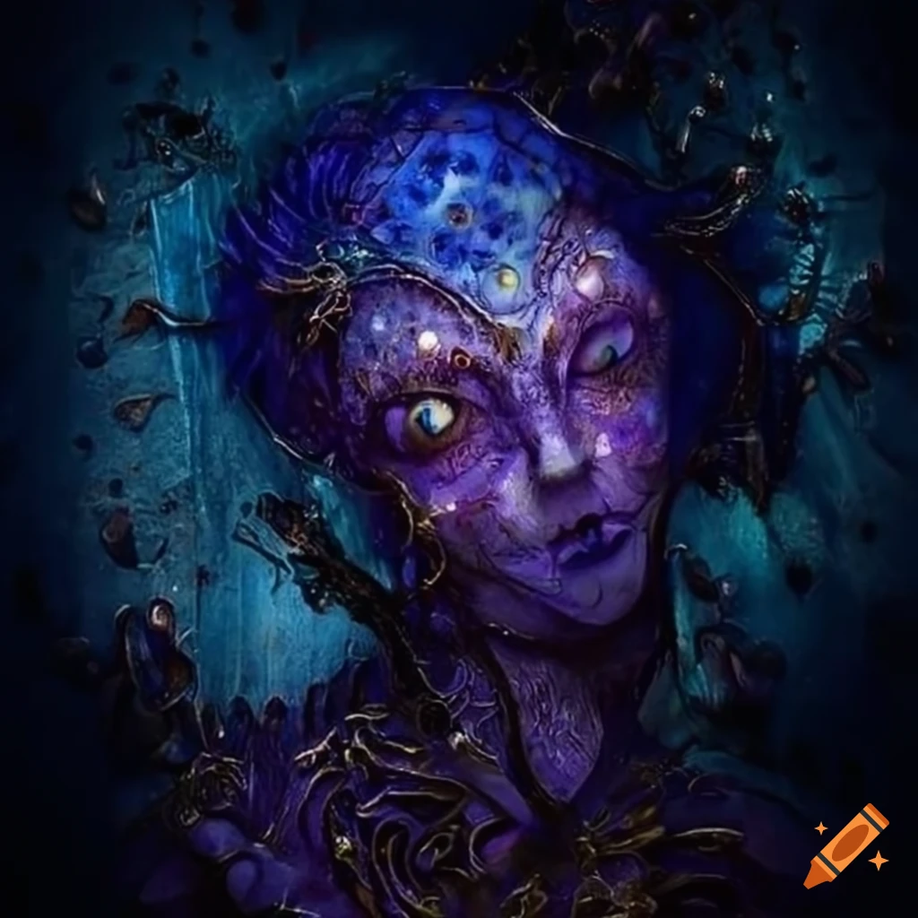 Whimsical mythological creature with sapphire eyes