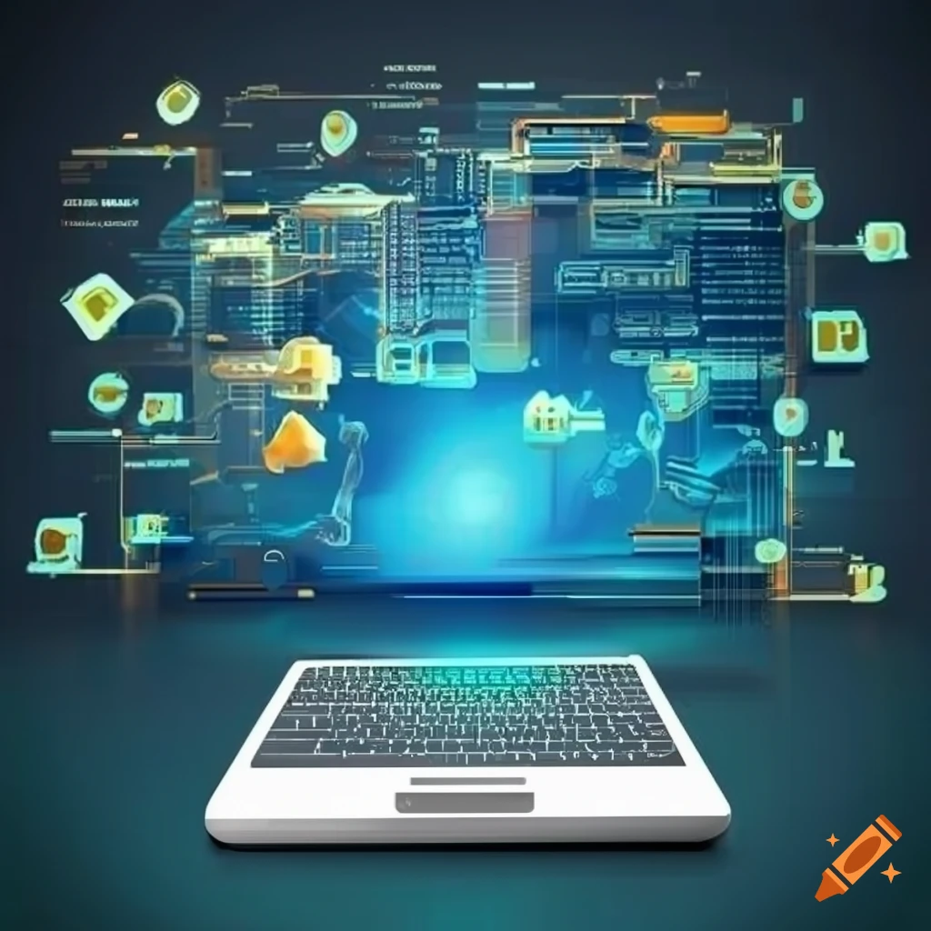 Illustration of feature-rich interface on computer and mobile device on ...