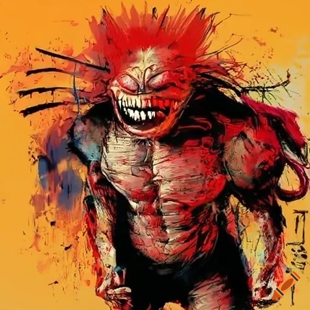 Supervillain SPIKE in Frank Miller art style with red skin and spiky features