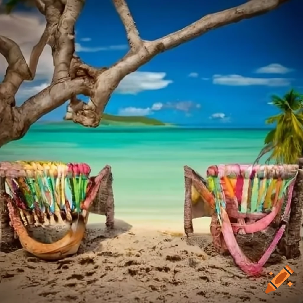 Rustic and colorful seashell-covered Caribbean beach view