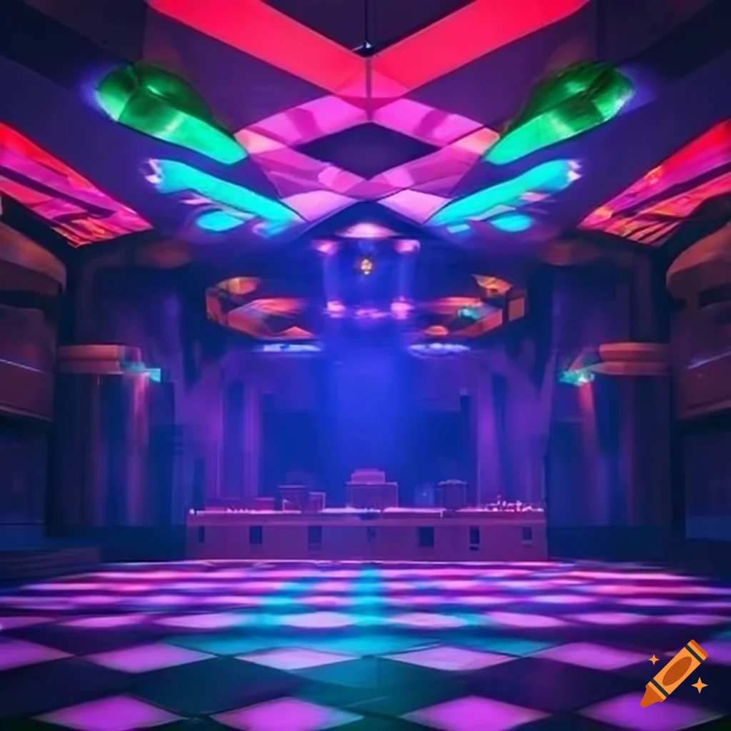 Vibrant disco or nightclub interior with large illuminated dance floor ...