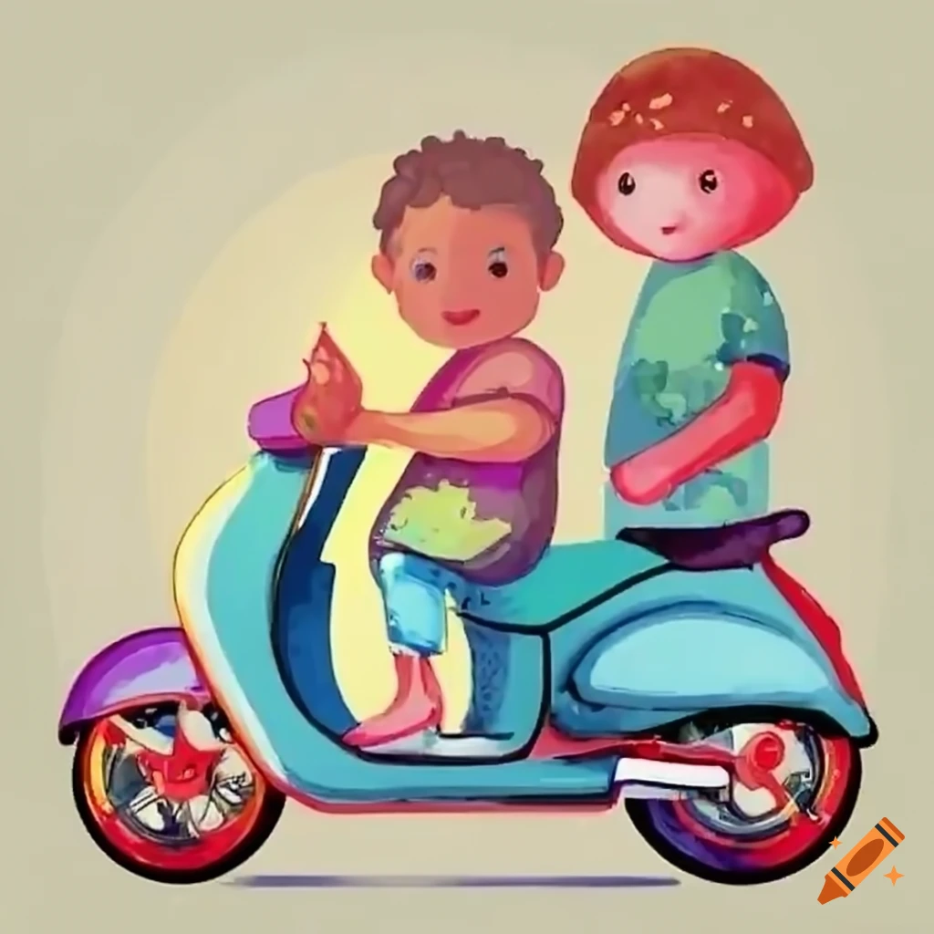 Kid standing in front of a scooter