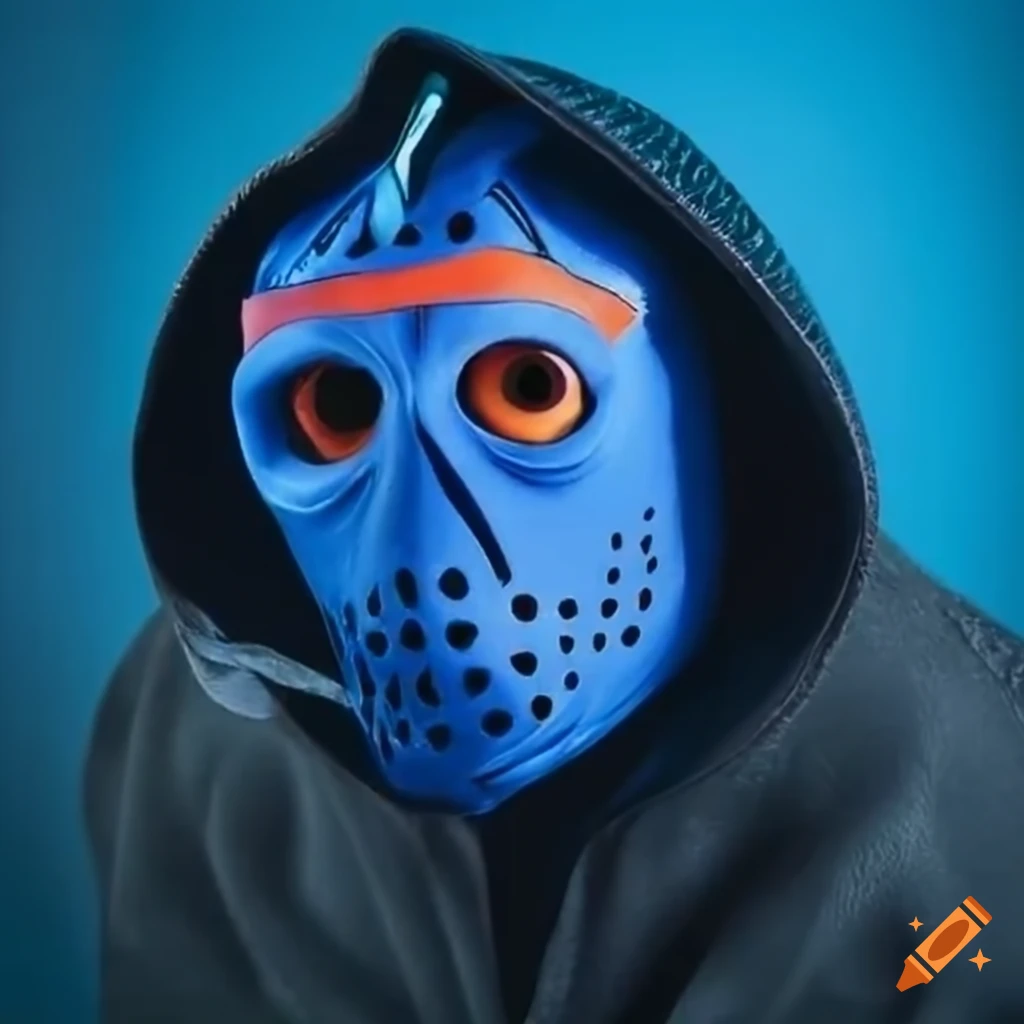 Dory from Finding Nemo wearing a hockey mask