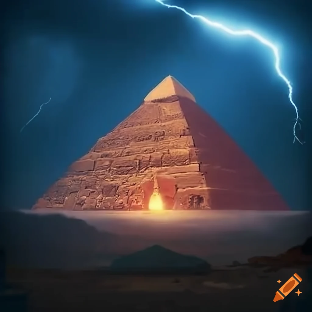 Epic scene of a pyramid in ancient Egyptian ruins amidst an apocalyptic storm