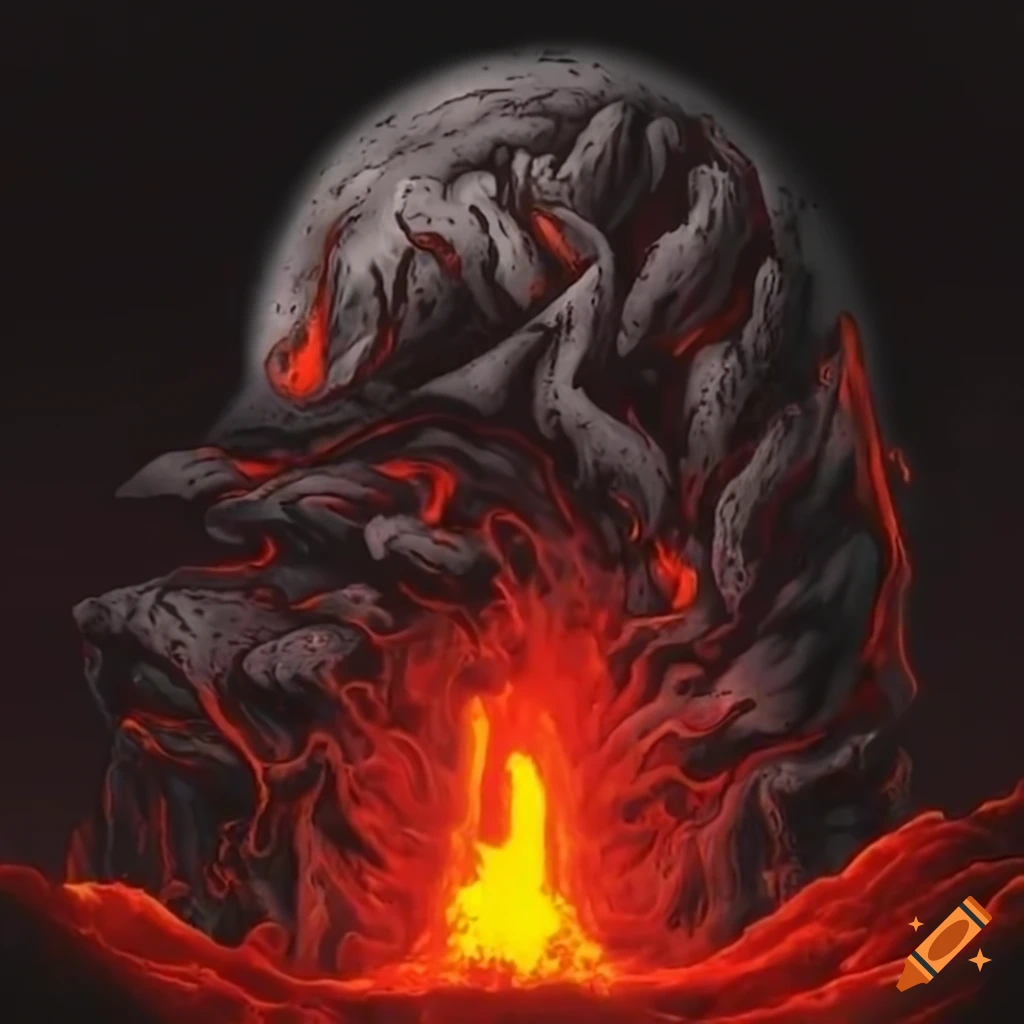 Red fire planet with lava and volcanoes