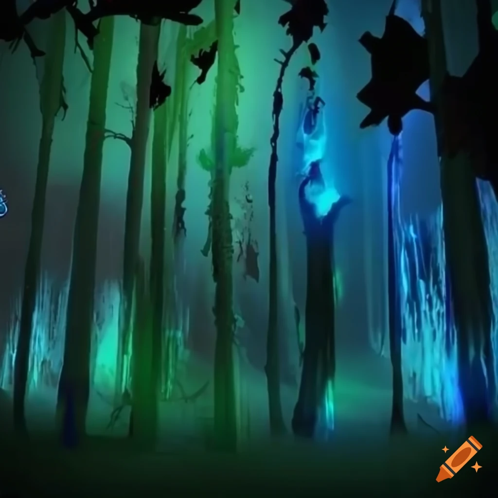 Biopunk paradise with surreal forest merging nature and technology
