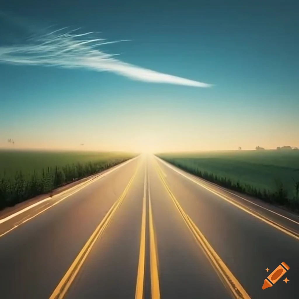 Countryside highway under bright sunlight