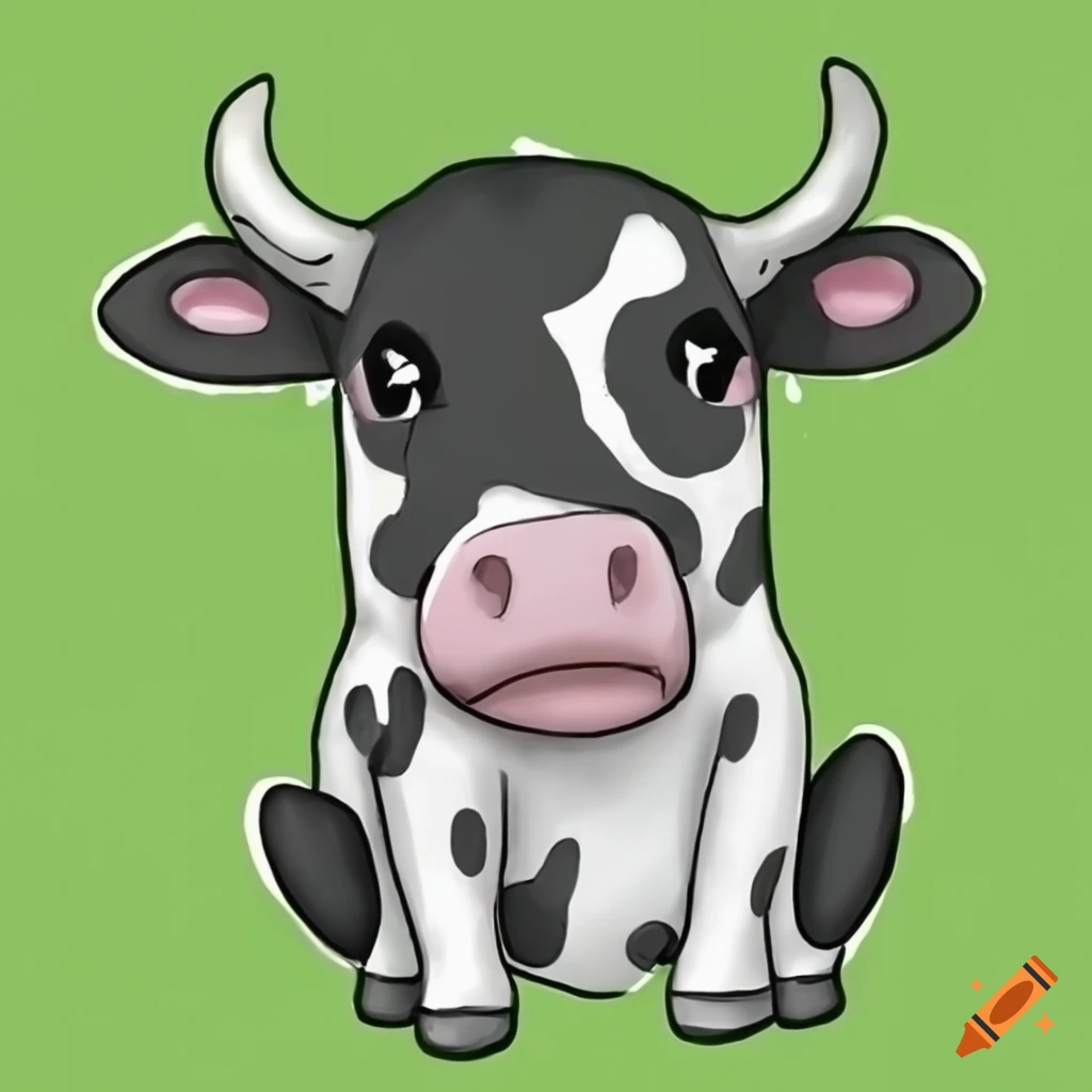 Milk cow with green spots and golden nose ring in chibi style