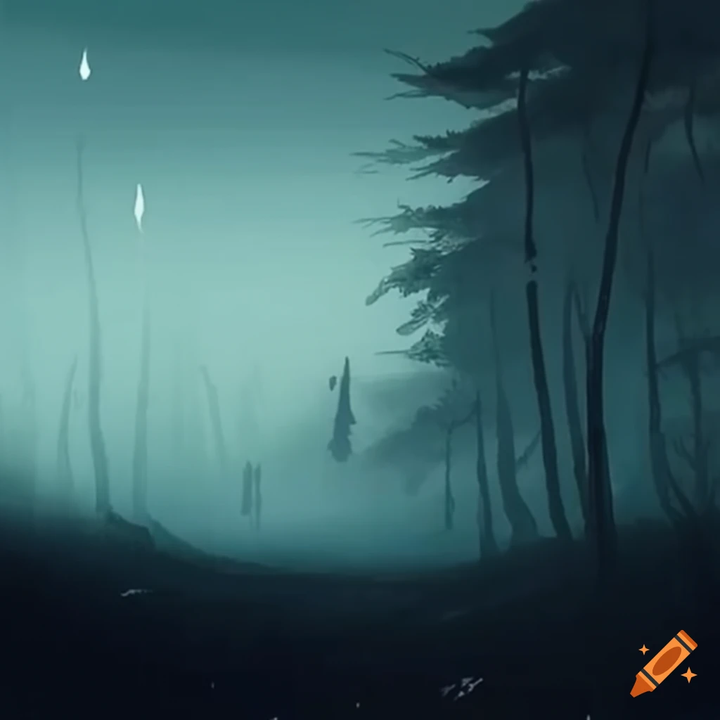 Ghostly apparition merging into a spooky, foggy landscape