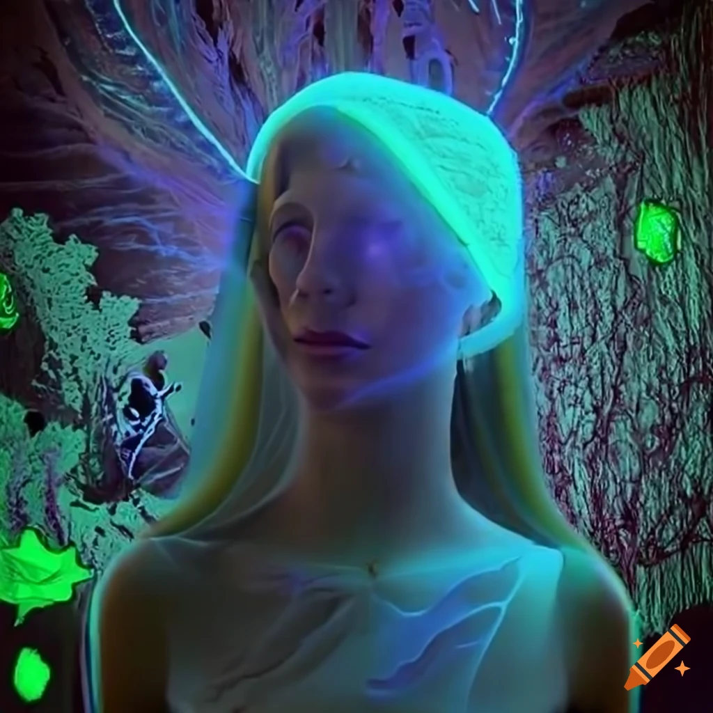 Biopunk paradise with merging nature and technology in a surreal forest