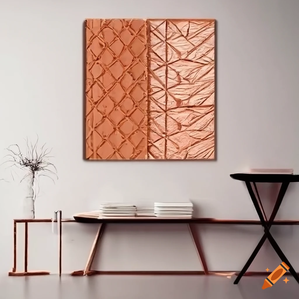 Minimal wall art made with copper wire, aluminum foil, and copper sheets in geometrical shapes