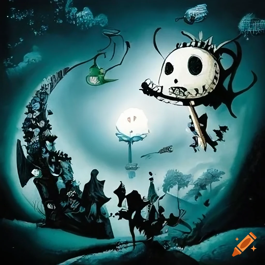Surreal illustration in Tim Burton style