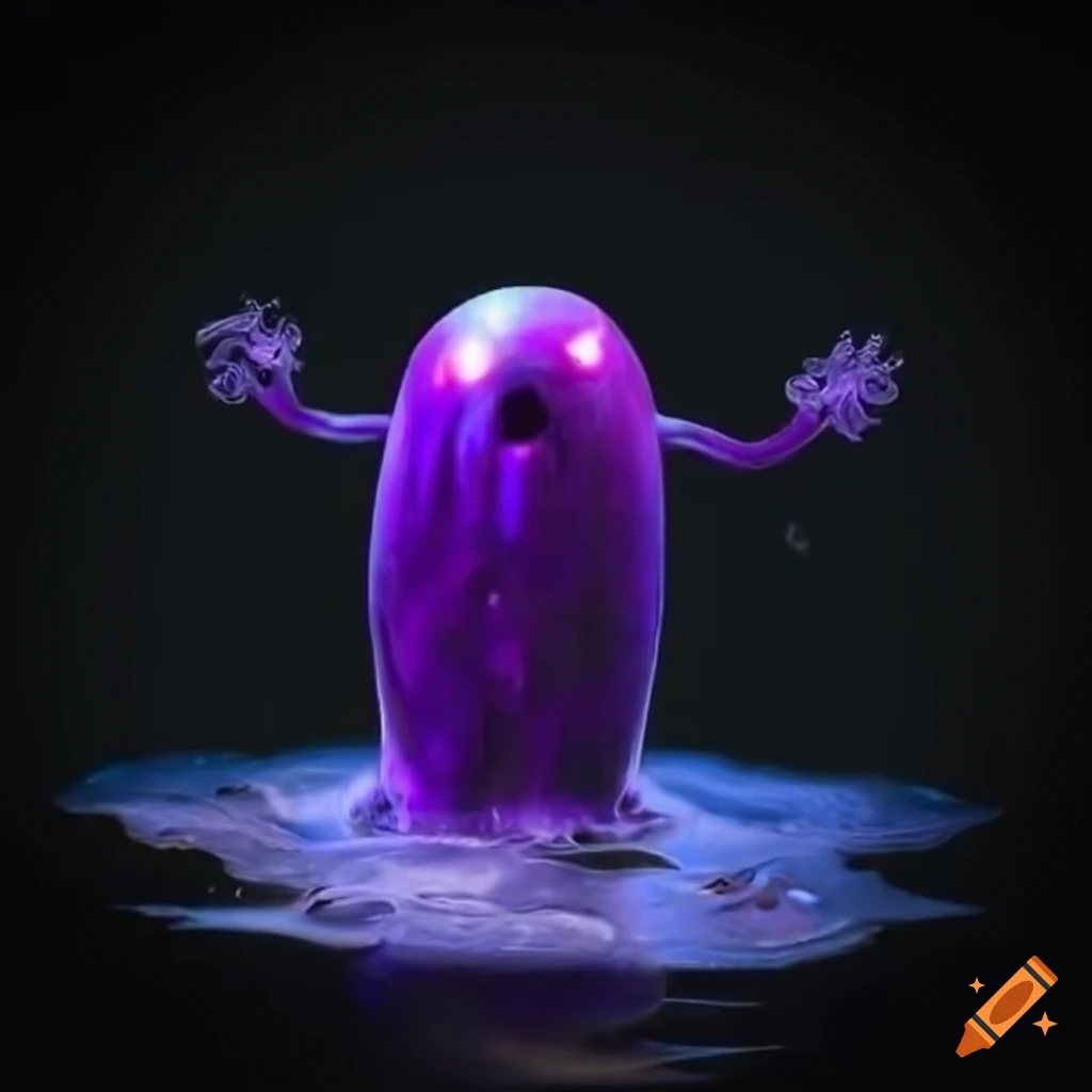 Gelatinous ooze humanoid creature with glowing crystal in its torso on