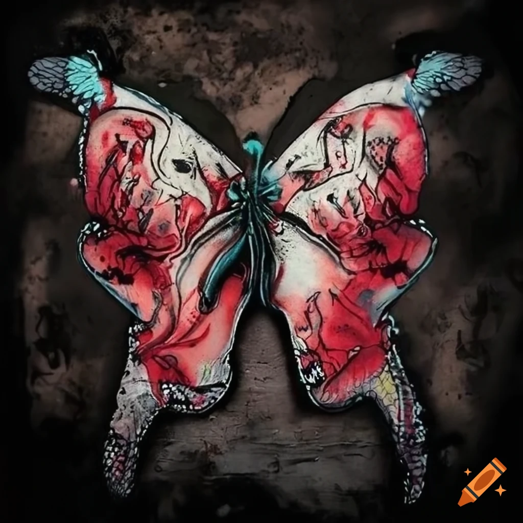 Graffiti-style zombie butterfly with a dark and scary theme
