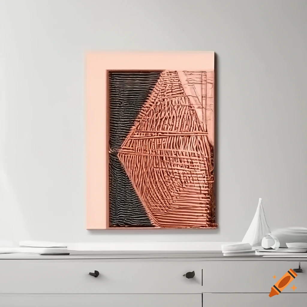 Minimal wall art painting with copper wire, aluminum foil, and copper sheets