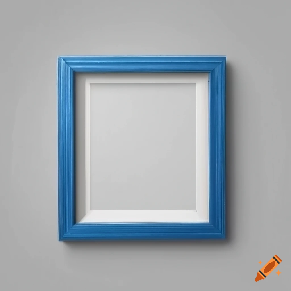 Blue picture frame on white wall