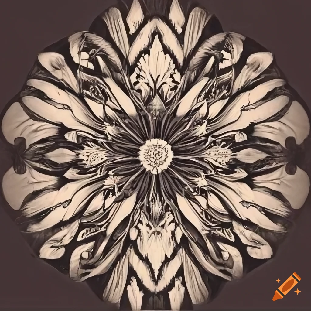 Sepia art deco flowers