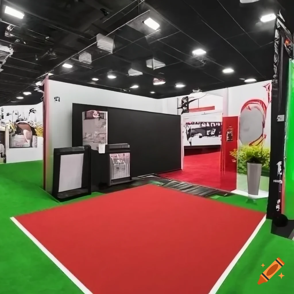 Trade show booth named ZVEI with green carpet and 2m walls featuring 'World of Cable'