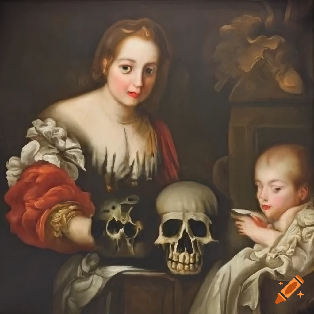 Portrait with hidden skull in a baroque painting