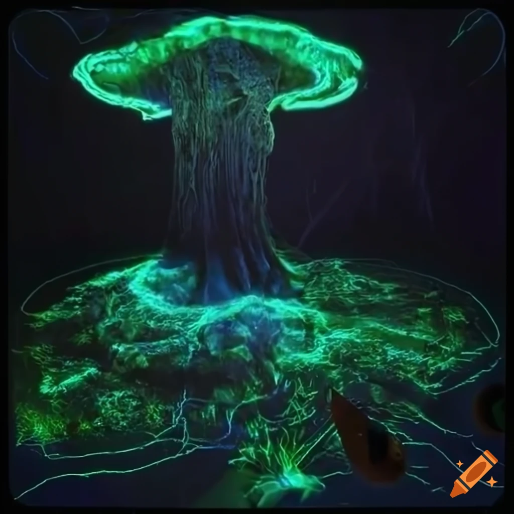 Biopunk paradise with surreal forest merging nature and technology